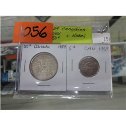 1959 CDN silver 50 cent pc & nickel