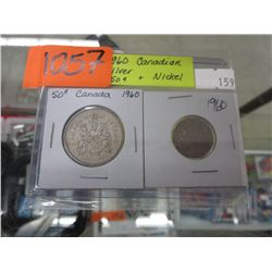 1960 CDN silver 50 cent pc & nickel