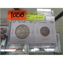 1961 CDN silver 50 cent pc & nickel