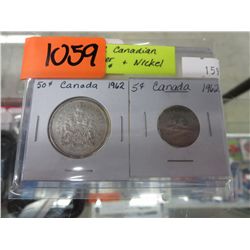 1962 CDN silver 50 cent pc & nickel