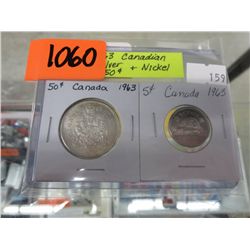 1963 CDN silver 50 cent pc & nickel