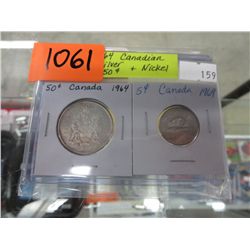 1964 CDN silver 50 cent pc & nickel