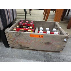 Wood Coca Cola crate with 18 full glass bottles