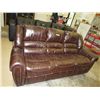 Image 1 : NEW - Double reclining brown leather sofa