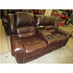 NEW - Double reclining brown leather sofa