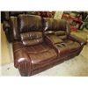 Image 1 : NEW - Double reclining brown leather sofa
