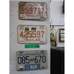 5 BC trailer plates - 1970's, 80's, 90's