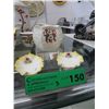 Image 1 : Hand painted Belleek jar & 2 Denton dishes
