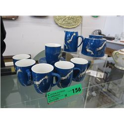 14 Pcs coffee set - Blue w/ Prawn motif