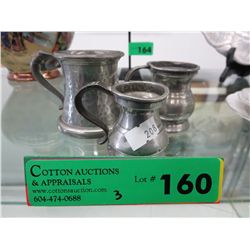 3 Vintage mini pewter tankards