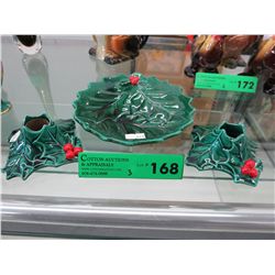 Vintage Holly leaf dish & candle sticks