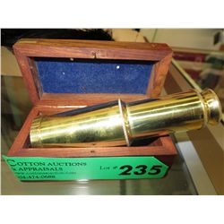 Solid brass spy glass in wood box w/ brass detail