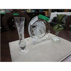 Crystal collector's plate & 2 vintage vases