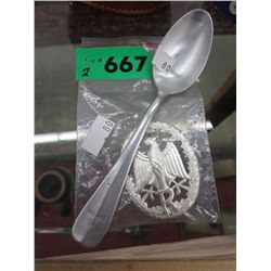 Spoon with swastika emblem & eagle brooch pin