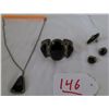 Image 1 : Navajo Obsidian & Sterling Silver Jewelry Collection-5 Pieces