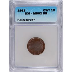 1863 CIVIL WAR TOKEN (CONSTITUTION FOR EVER) ICG MS-62 BR