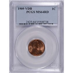 1909 VDB LINCOLN CENT PCGS MS-64 RD