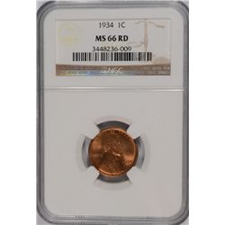 1934 LINCOLN CENT NGC MS-66 RD