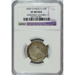 1854-O (HUGE O) SEATED QUARTER NGC XF DETAILS