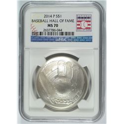 2014 BASEBALL HALL OF FAME SILVER DOLLAR, NGC MS-70!  WOW!!