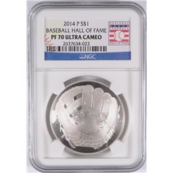 2014 BASEBALL HALL OF FAME SILVER DOLLAR, NGC PROOF-70 ULTRA CAMEO  BEAUTIFUL!