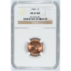1944 LINCOLN CENT, NGC MS-67 RED! RARE!