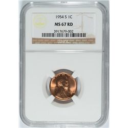1954-S LINCOLN CENT, NGC MS-67 RED!