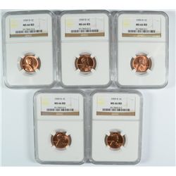 ( 5 ) PIECES 1959-D LINCOLN CENTS, NGC MS-66 RED,