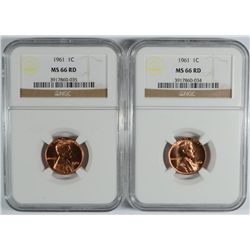 ( 2 ) PIECES 1961 LINCOLN CENTS, NGC MS-66 RED!  THESE LOOK MS-67 RED!