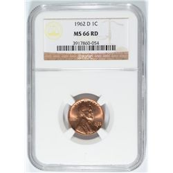 1962-D LINCOLN CENT, NGC MS-66 RED!  RARE!! M7-67 GO FOR $4000.00!!