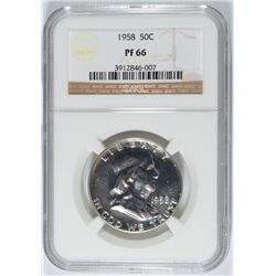 1958 FRANKLIN HALF DOLLAR, NGC PROOF-66