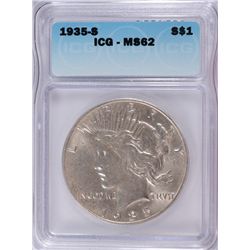 1935-S PEACE DOLLAR ICG MS62 LOOKS 63