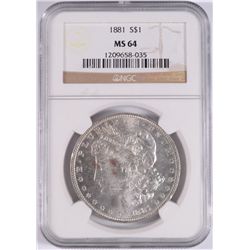 1881 MORGAN SILVER DOLLAR, NGC MS-64 BLAST WHITE!