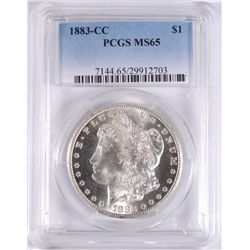 1883-CC MORGAN SILVER DOLLAR, PCGS MS-65  BLAST WHITE!