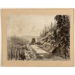 Stagecoach Hold-up Watercolor c. 1890