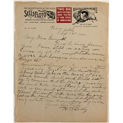 Col. W.F. Cody, "Buffalo Bill," Personal Letter, Battle of Summit Springs, 1915