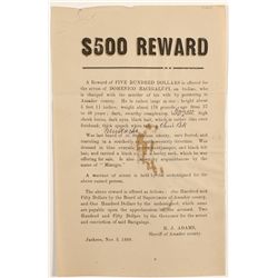 Reward Poster 1889 for Murder Suspect