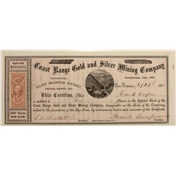 Coast Range Gold & Silver Mining Co. Stock Cert.