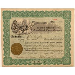 Johnnie-Greenwater Cons. Copper Co. Stock Certificate