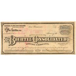 G.T. Brown & Co. Illustrated Stock Certificate for the Bechtel Consolidated Mining Co., Bodie, CA