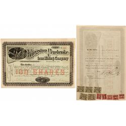 Kingston and Pembroke Iron Mining Company Stock Certificate