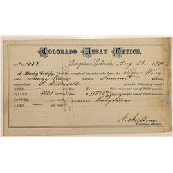 Colorado Assay Office Receipt, Georgetown, Snake River District, 1872