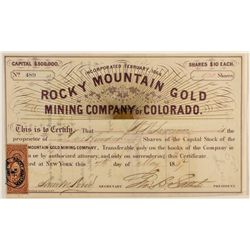 Rocky Mountain Gold Mining Co. Stock Certificate, 1867