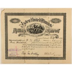 Aspen United Mining and Milling Company stock certificate