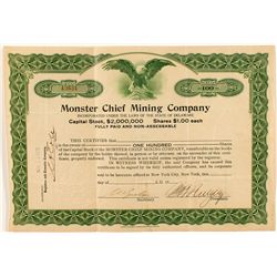 Monster Chief Mining Co. Issued to and signed by George Graham Rice