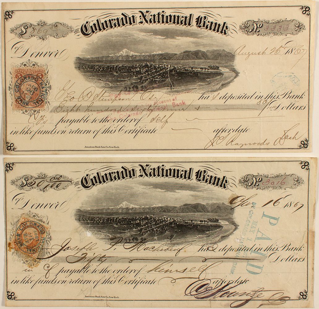 Colorado National Bank Territorial Certificates Of Deposit