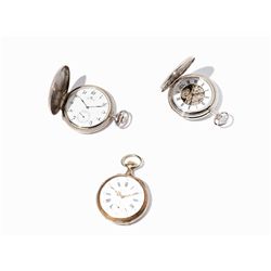 3 Fine Pocket Watches, Silver and Stainless Steel, 19th/20th C.