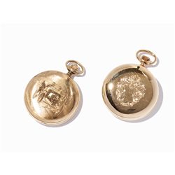 Two Aero Watch Pocket Watches of Gilded Metal, around 1950