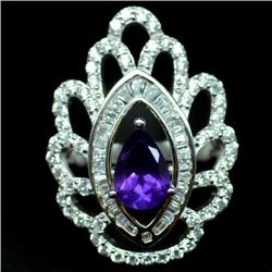 STERLING SILVER PURPLE AMETHYST & TOPAZ RING SZ 5.75