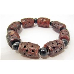 HAND CARVED JADE CHINESE BEADS FLEXIBLE BRACELET